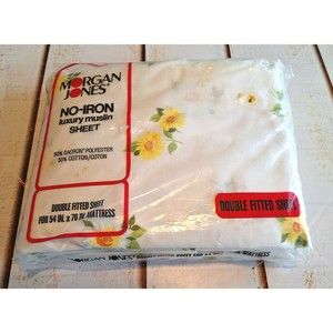 Vintage Morgan Jones Maytime Double Fitted Sheet NEW Yellow Floral 54" X 76"